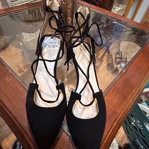 Marc Fisher black suede strappy flats shoes 7
